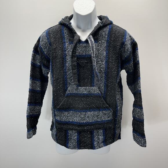 Earthbound Trading Co. Blue Black White Striped Drug Rug Hoodie Size S - Picture 1 of 6